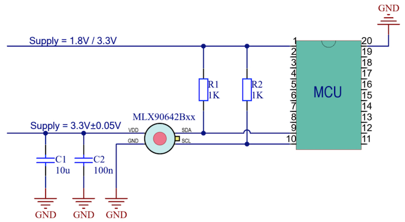 Melexis' recommended application diagram of the MLX90642